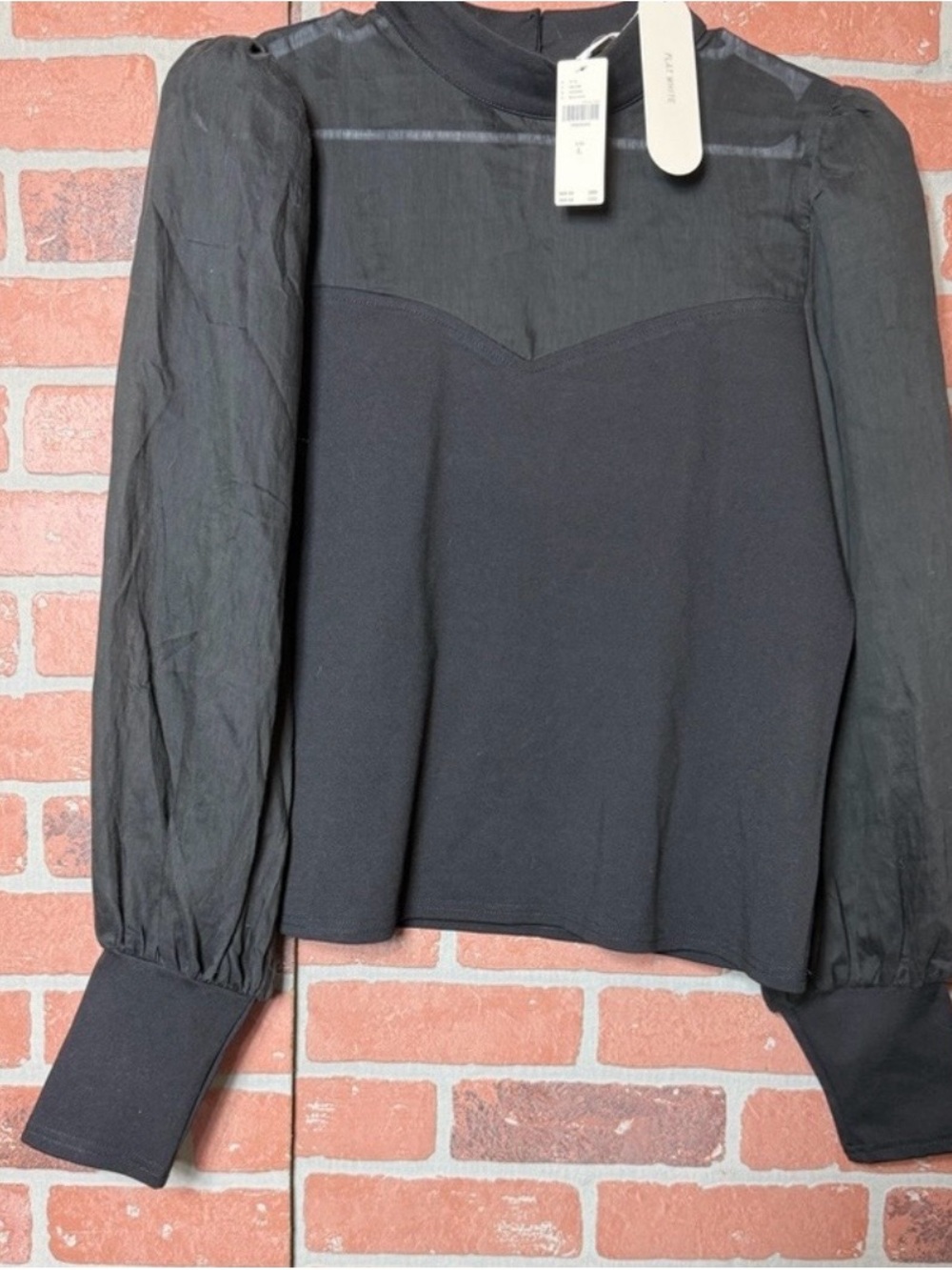 Anthropologie L'AGENCE Black Puff-Sleeve Sheer Yoke Top